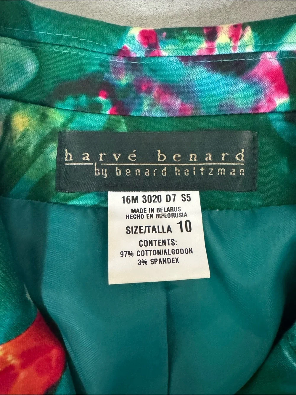Harvé Benard Floral Blazer Jacket Size 10 Artsy Botanical Cotton Stretch Career